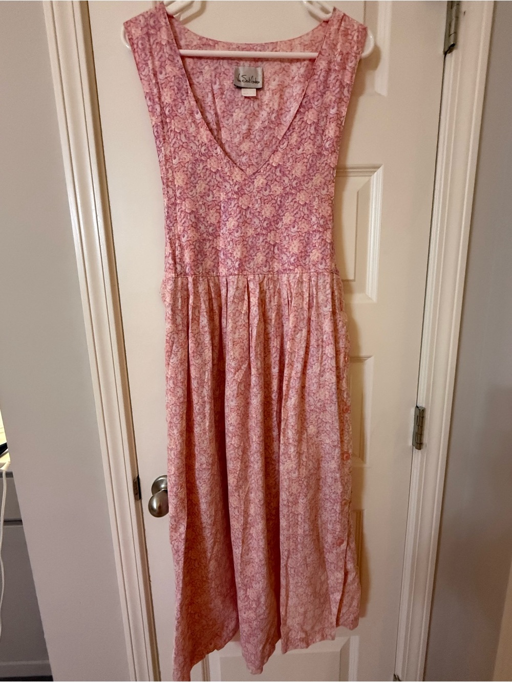 Vintage Via Sant'Andrea Pink Purple Floral Dress Size 9/10 Made in USA 1980s